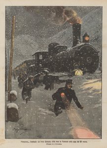 Lente? Winterse omstandigheden, een trein geblokkeerd door sneeuw in Piemonte op de avond van 23 maart