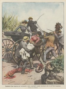 Ontvoering van een jongedame om haar tot een huwelijk te dwingen, met geweren en gemaskerde mannen, op de weg naar Torre Annunziata