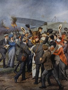 Terugkeer naar Turijn van vliegenier Perrylon, na in één dag naar Rome te zijn gevlogen, Italië, illustratie door Achille Beltrame uit La Domenica del Corriere, 15 juni