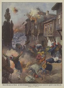 Hervatting van de oorlog op de Balkan, de effecten van het bombardement van Adrianopel op de armen door Achille Beltrame