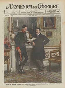 Heropleving van het liberalisme in Spanje, koning Alfonso XIII in gesprek met minister Canalejas door Achille Beltrame