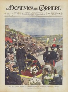 SA de hertog van Genua zit de volksherdenking van Verdi voor in het Griekse theater van Syracuse