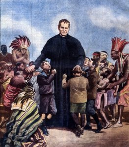 Sint Johannes Bosco. Giovanni Bosco, ook bekend als Don Bosco Italiaanse priester (1815-1888). Illustratie van Achille Beltrame