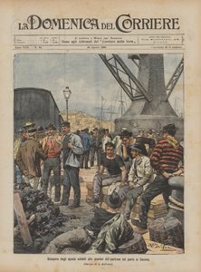 Staking van de arbeiders die verantwoordelijk zijn voor het lossen van kolen in de haven van Savona door Achille Beltrame