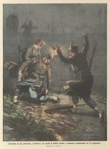 Wacht bij een kruitmagazijn, in Mantua, die de soldaat doodt die gestuurd was om hem af te lossen, denkend dat het een aanvaller was