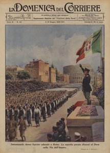 Zeventigduizend fascistische vrouwen verzameld in Rome