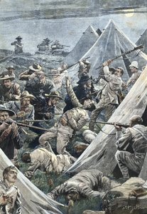 Zuid-Afrika. Tweede Boerenoorlog. Aanval op het Engelse kamp van Tweefontein (1902). Illustratie door Achille Beltrame. Gravure. door Achille Beltrame