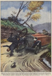 Op de weg Intra-Cannobio-Locarno, een Zwitserse auto die plotseling uit een bocht kwam...