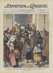 Een banket voor duizend armen van Rome voor het jubileum van Leo XIII, de gasten betreden het Vaticaan