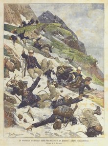 Een Detachement van Alpen Soldaten Valt in een Ravijn in Breno (Valcamonica) door Achille Beltrame