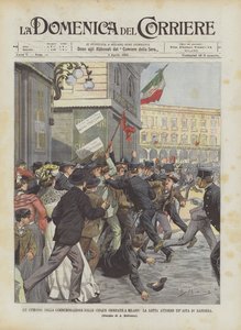 Een episode van de herdenking van de vijf dagen in Milaan, de strijd om een vlaggenmast door Achille Beltrame