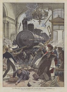Een trein in de eetzaal van het station van Frankfurt door Achille Beltrame