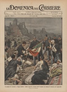 Een episode van de aardbeving in Reggio Calabria, overlevende en stervende soldaten van het 22e infanterieregiment