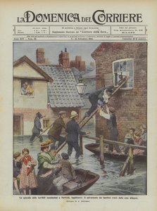 Een episode van de verschrikkelijke overstromingen in Norwich, Engeland, de redding van kinderen door Achille Beltrame