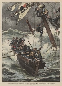 Een bemanning gedwongen een hele nacht door te brengen op de mast van een gezonken schip in afwachting van hulp door Achille Beltrame
