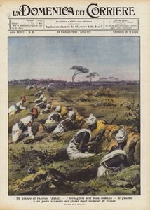Een groep dappere Dubat, de zwarte bersaglieri van Somalië, bewaakt een voorpost in de ?