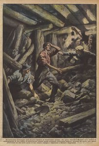 Een wonderbaarlijke redding in de bruinkoolmijnen van Castelnuovo (Arezzo) door Achille Beltrame