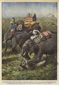 Een bloedig duel tijdens een jachtpartij van de Maharadja van Bikanir, India