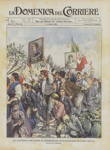 Een karakteristieke demonstratie van Siciliaanse boeren voor de verdeling van gemeenschappelijke gronden