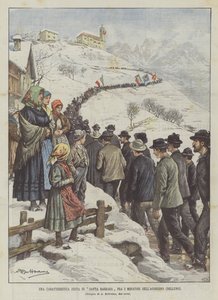 Een karakteristiek feest van Santa Barbara onder de mijnwerkers van Agordino (Belluno)