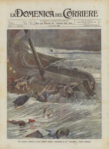 Een tragische storm in de Venetiaanse lagunes, schipbreuk van een bragozzo bij Chioggia