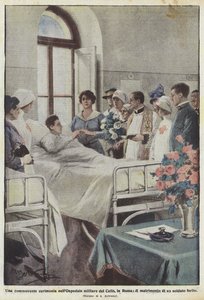 Een ontroerende ceremonie in het militaire ziekenhuis van Celio, in Rome, het huwelijk van een gewonde soldaat door Achille Beltrame