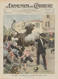 Een serieuze stierengevecht in een dorp in de provincie Novara door Achille Beltrame