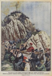 Een pittoresk Alpenfestival, de zegening van het jubileumkruis op de Resegone