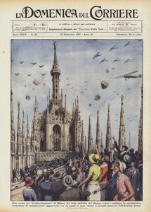 Een scène van het bombardement op Milaan