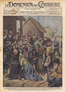 Een scène van voedseluitdeling in Rusland, waar miljoenen mensen honger lijden