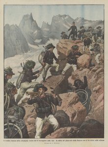 Een gedurfde mars van de fietscompagnie van het 12e bersaglieri op de Alpen, de beklimming van de gletsjer door Achille Beltrame