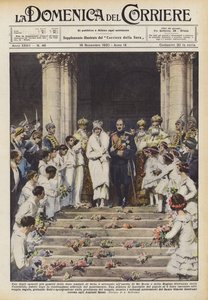 Een van de vriendelijkste momenten van de huwelijksfeesten van Sofia vond plaats bij het vertrek van koning Boris... door Achille Beltrame