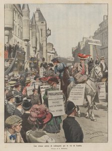 Een vreemde optocht van suffragettes door de straten van Londen door Achille Beltrame