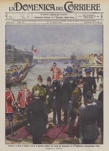 Venetië, de Hertog van Genua arriveert in de openbare tuinen om de XI Expositie te openen
