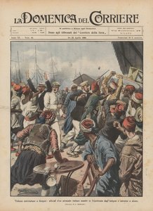 Anti-Italiaanse gewelddaden in Benghazi, officieren van een Italiaans stoomschip aangevallen in Tripolitanië door Achille Beltrame