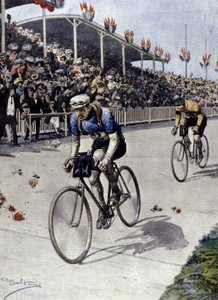 Fietser Peer Breton Winnaar van de Tour de France in 1908. illustratie door Achille Beltrame. door Achille Beltrame