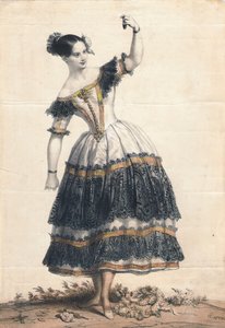 Fanny Elssler als Florinda in de dans La Cachucha ballet Le Diable boiteux, 1836 door Achille Devéria