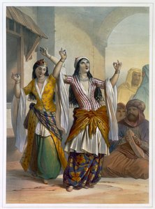 Egyptische danseressen die de Ghawazi uitvoeren in Rosetta, Egypte door Achille Devéria