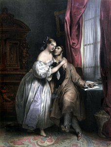 Verliefde geliefden - door Achille Deveria, lithografie