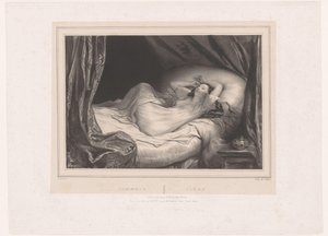 Meisje slapend op bed door Achille Devéria