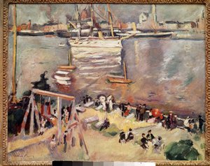 Een korvet binnenvaren in de haven van Antwerpen. Schilderij door Othon Friesz (1879-1949) 1906. Privécollectie