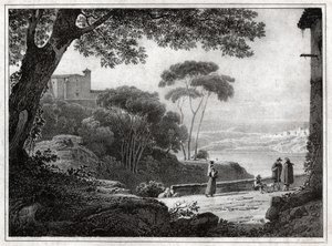 Meer Albano (gravure rond 1820) door Achille Etna Michallon