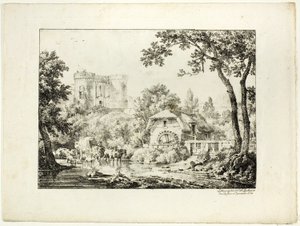 Landschap met een Molen en Kasteel door Achille Etna Michallon
