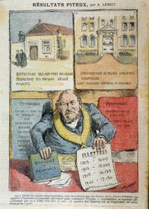 Cartoon over de oppositie tussen Laïc en Privé Onderwijs - door Achile Lemot (1846-1909), in 