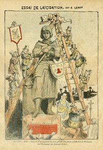 Illustratie door Achille Lemot (1846-1909) in Le Pelerin, 05/05/07 - Essai de laicisation - Antimaconisme Vrijmetselarij, Religie Geloof, Katholiek Katholicisme - Laicisatie Laiciteit Laïeken - Jeanne d