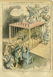 Illustratie door Achille Lemot (1846-1909) in Le Pelerin, 21/04/07 - De Strijd om het Leven - Socialisme, Radicaal-Socialisme - Animalisatie door Achille Lemot