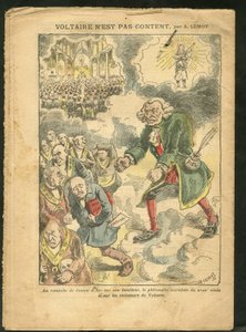 Illustratie door Achille Lemot (1846-1909) in Le Pèlerin, 25/04/09 - Voltaire is niet tevreden - Antimaconisme Vrijmetselarij, Religie Geloof, Katholicisme - Laïcisatie Laïcité Laïques wetten - Voltaire, Jeanne d