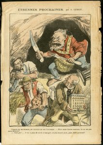 Illustratie van Achille Lemot (1846-1909) in Le Pelerin, 07/01/06 - Volgende vreemdeling - Landbouw, Collectivisme, Socialisme - Arbeider, Boeren, Boeren - Oger/eten/slikken, Animalisatie
