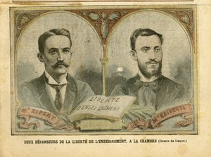 Illustratie van Achille Lemot in Le Pelerin, 20/03/04 - Twee verdedigers van de vrijheid van onderwijs door Achille Lemot
