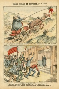 Illustratie van Achille Lemot (1846-1909) in Le Pelerin, 20/10/07 - oude en nieuwe dingen - Elysee, Socialisme, Ministerie - Jaures Jean, Ezel - Portfolio door Achille Lemot
